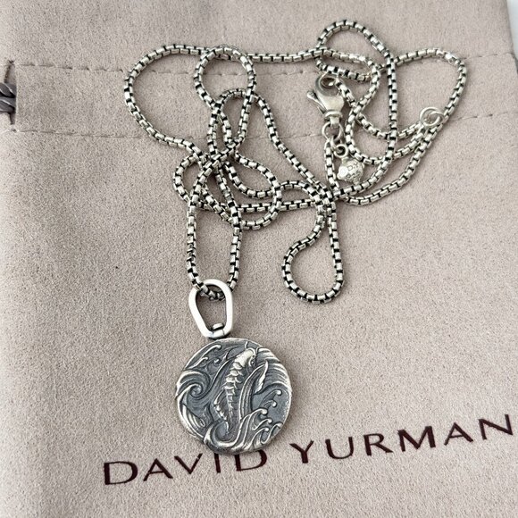 David Yurman Men's Sterling Silver Dragon Pendant Amulet With Box Chain 23"-24" - Picture 1 of 4